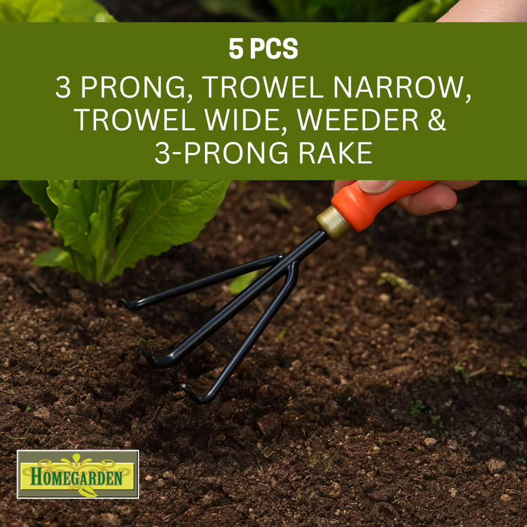 5 Pc. Garden Tool Set | Hand Fork, Narrow & Wide Trowel, Weeder, and Hand Rake | Durable Carbon Steel with Comfort Grip Handles | Ideal for Home, Indoor, and Balcony Gardening