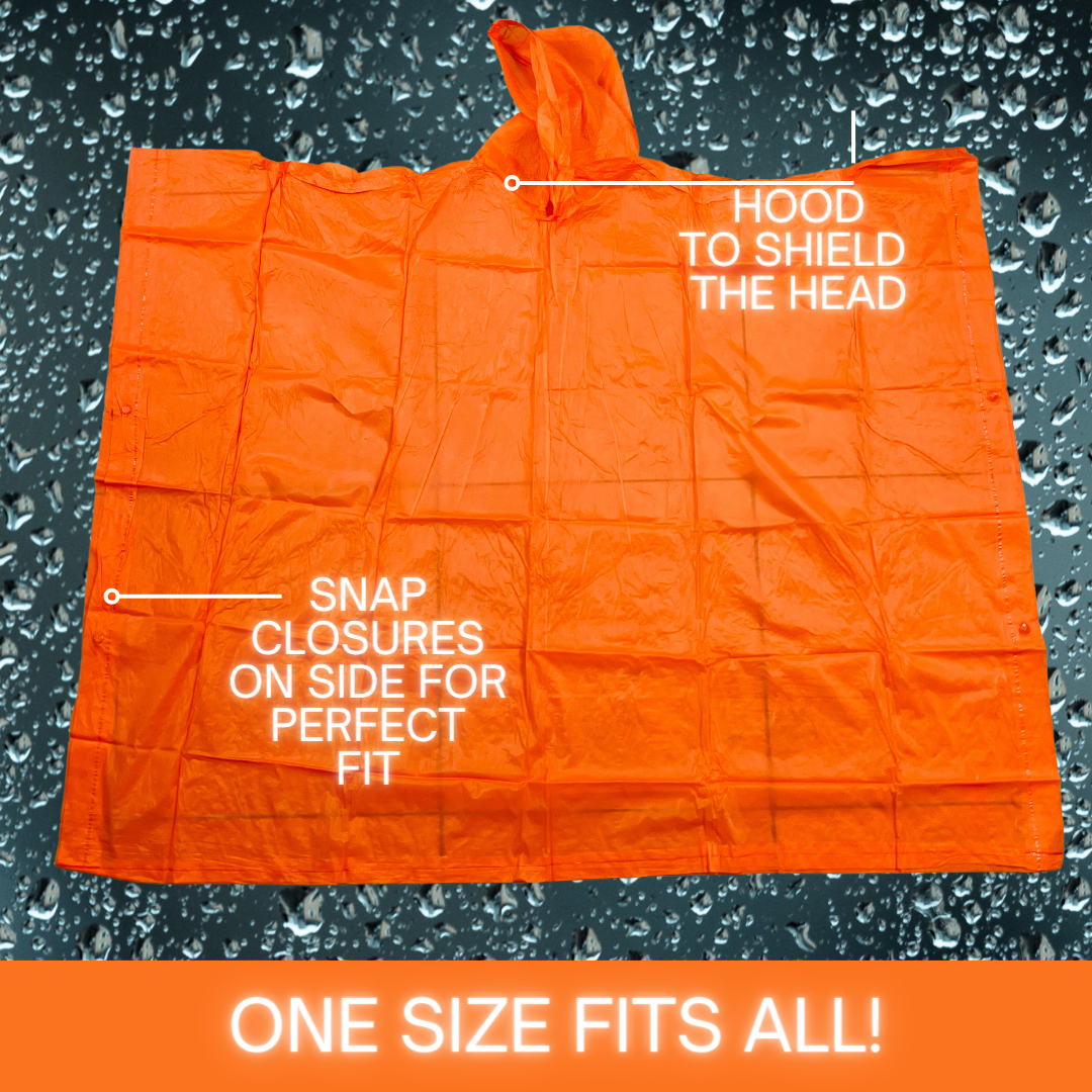 10 Mil Orange Vinyl Rain Poncho with Hood - Adult Size  - RAIN-90509