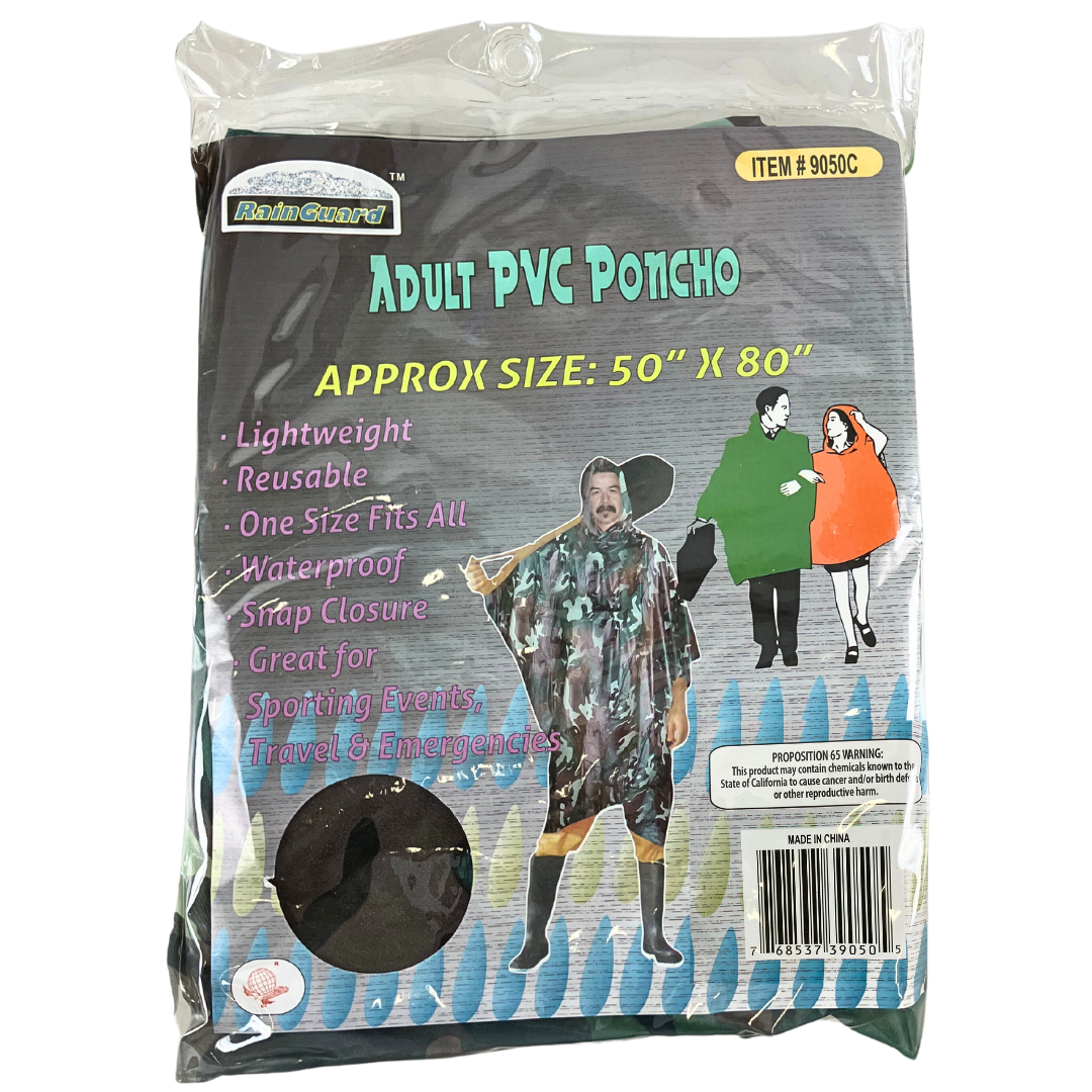 10 Mil Camouflage Vinyl Rain Poncho with Hood - Adult Size - RAIN-39050