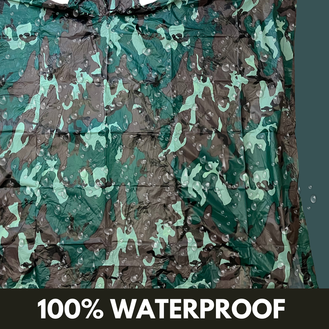 10 Mil Camouflage Vinyl Rain Poncho with Hood - Adult Size  - RAIN-39050