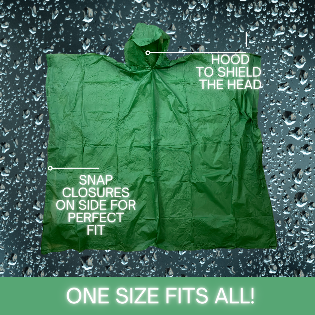 10 Mil Green Vinyl Rain Poncho with Hood - Adult Size  - RAIN-59050