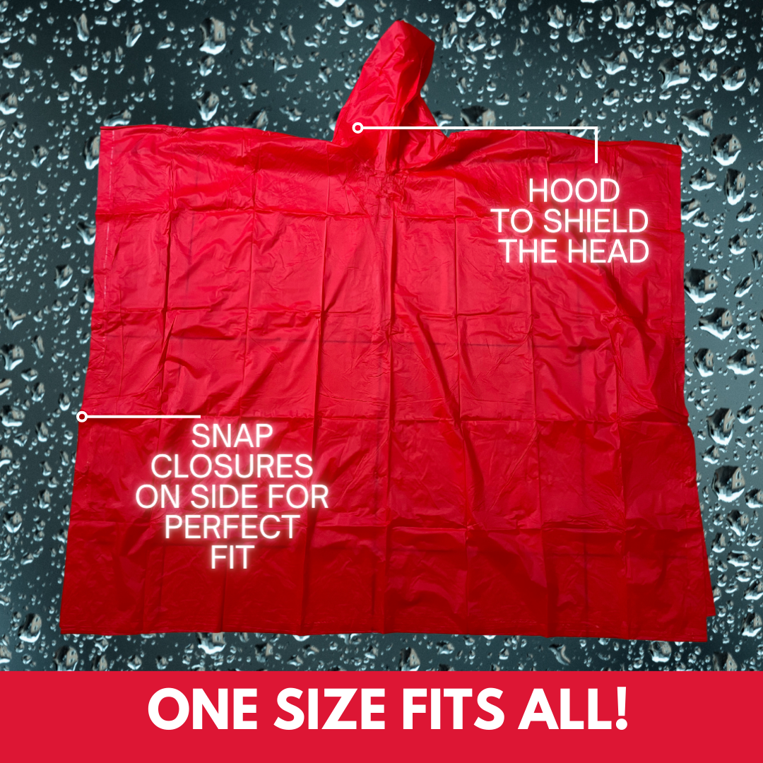 10 Mil Neon Red Vinyl Rain Poncho with Hood - Adult Size - RAIN-79050