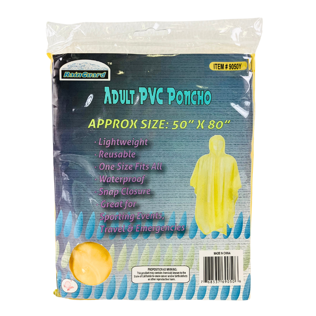 10 Mil Neon Yellow Vinyl Rain Poncho with Hood - Adult Size - RAIN-69050