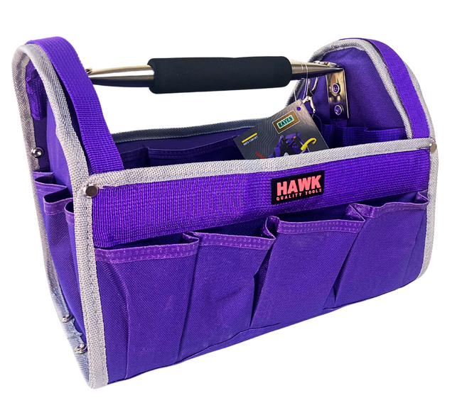 12.5" Purple Tool Carry-All | Premium Canvas with Multi-Pockets | Metal Handle & Rubber Feet | 12.5" x 9.5" x 8" | Best for Tools, Crafts & Supplies