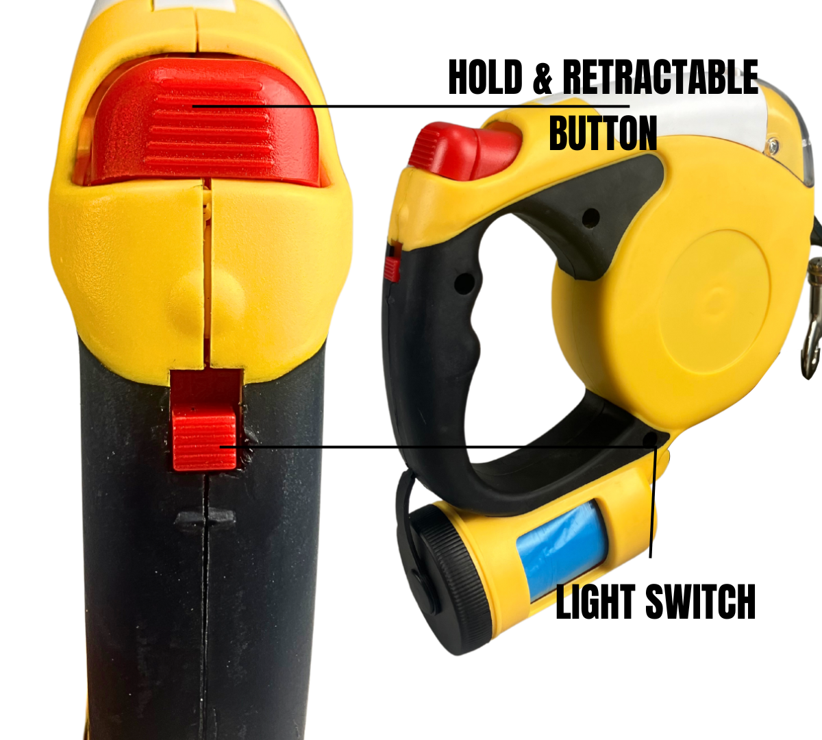 3 Meter Retracting Dog Leash in a Plastic Case with a Flashlight & Disposable Waste Bags - B-92720