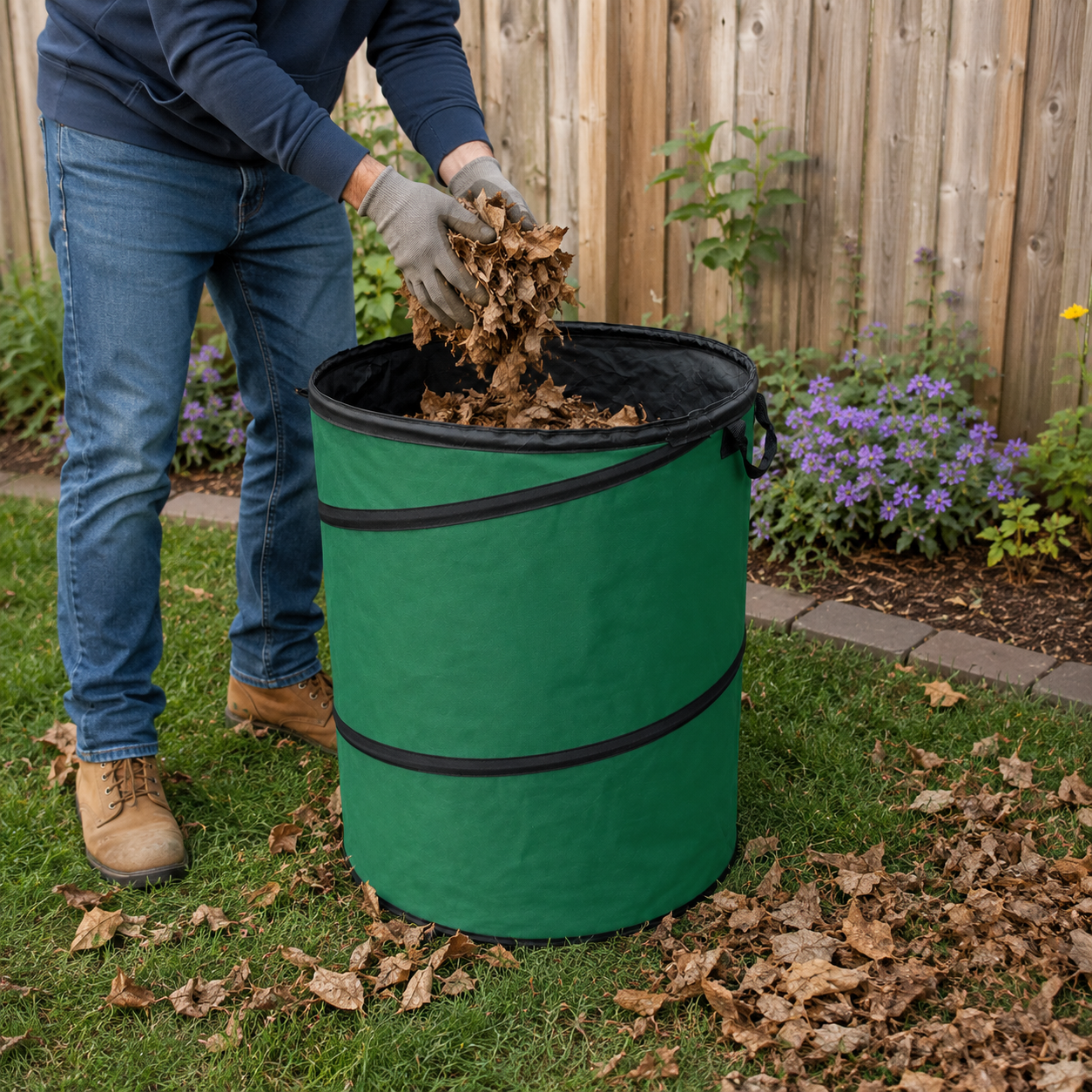 22" x 28" Collapsible Garden Waste Bag, Heavy Duty Pop-Up Yard Waste Bin with Reinforced Spring Frame & Carry Handles, Foldable Reusable Leaf Collection Bag for Lawn, Garden, Garage & Outdoor Cleanup