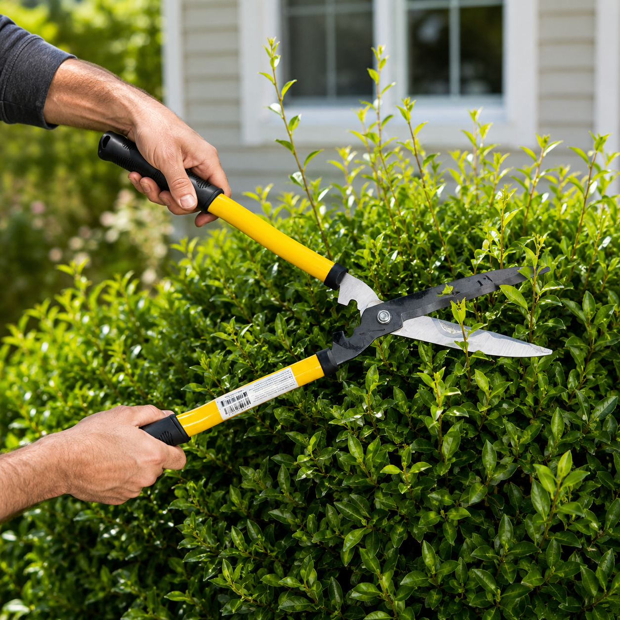 24 Inch Hedge Shears with Steel Blades, Manual Hedge Clippers for Trimming Hedges, Shrubs, Bushes & Garden Plants, Yellow Steel Handles with Black Comfort Grip