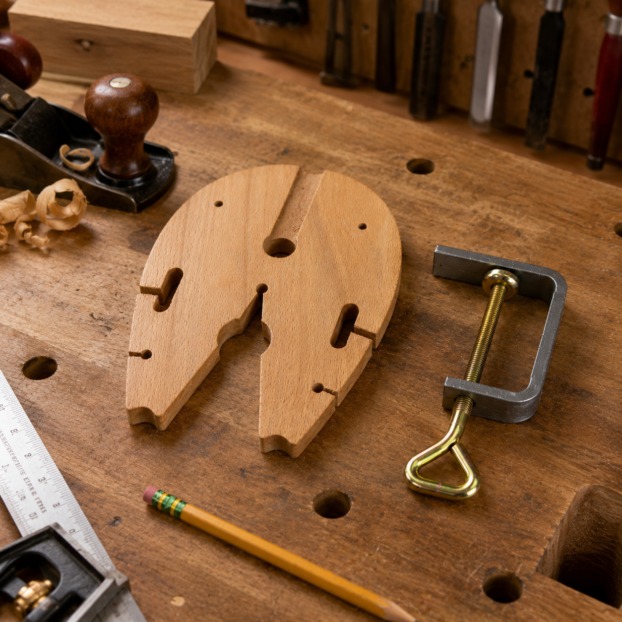Horse Bench Pin with C-Clamp – Steam Beech Wood Jewelry Bench Pin, 6" x 4.25", Bench Mount Filing & Sawing Support for Jewelers, Metalsmiths, Wood Carvers & Hobby Crafts