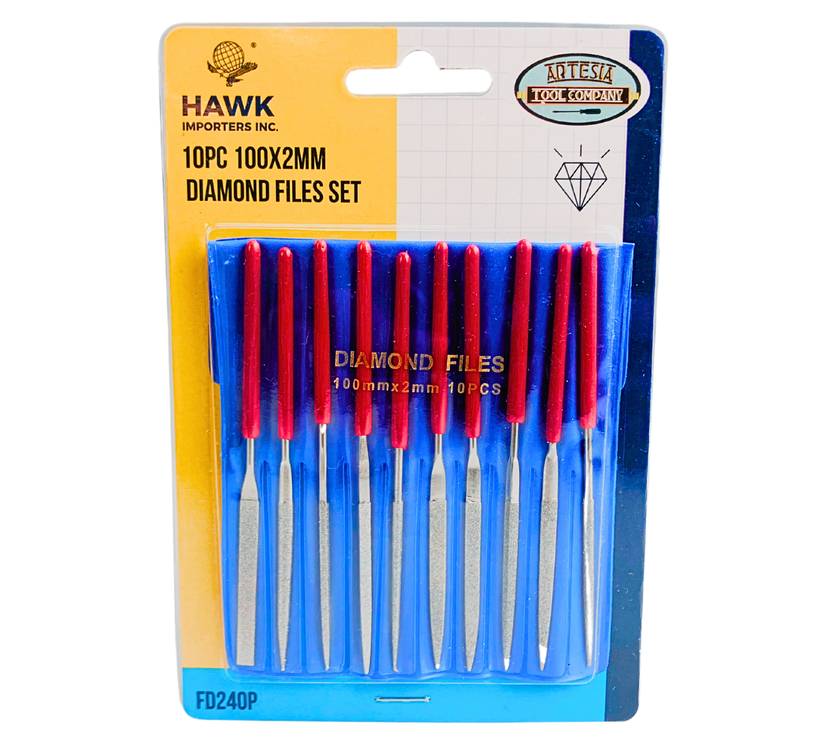 10 Piece Set Of Mini Diamond Files 100mm x 2mm With PVC Handles - F-24010