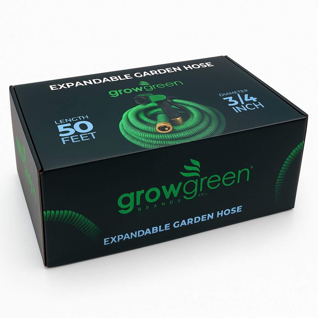 GrowGreen 50ft Expandable Garden Hose with Brass Connectors & 8-Pattern Spray Nozzle – 3/4 Inch Flexible Lightweight Water Hose for Lawn, Yard, and Garden Use