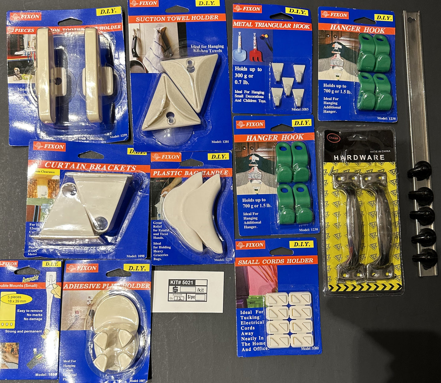 Bulk Closeout Lot Fixon DIY Hardware Assortment – Curtain Brackets, Hanger Hooks, Suction Holders & Adhesive Mounts – FREE SHIPPING – FINAL SALE