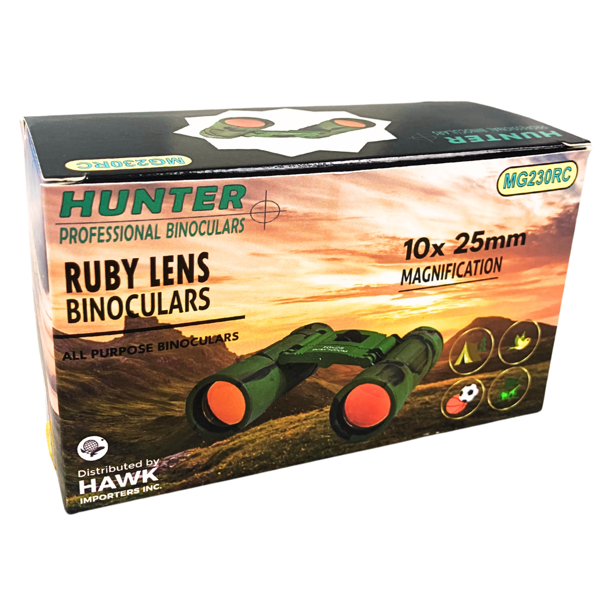 Hunter 10x25 Compact Ruby Lens Binoculars – Camo Green All-Purpose Outdoor Binoculars for Hiking, Camping, Sports – Lightweight, Includes Neck Strap & Pouch – MG230RC