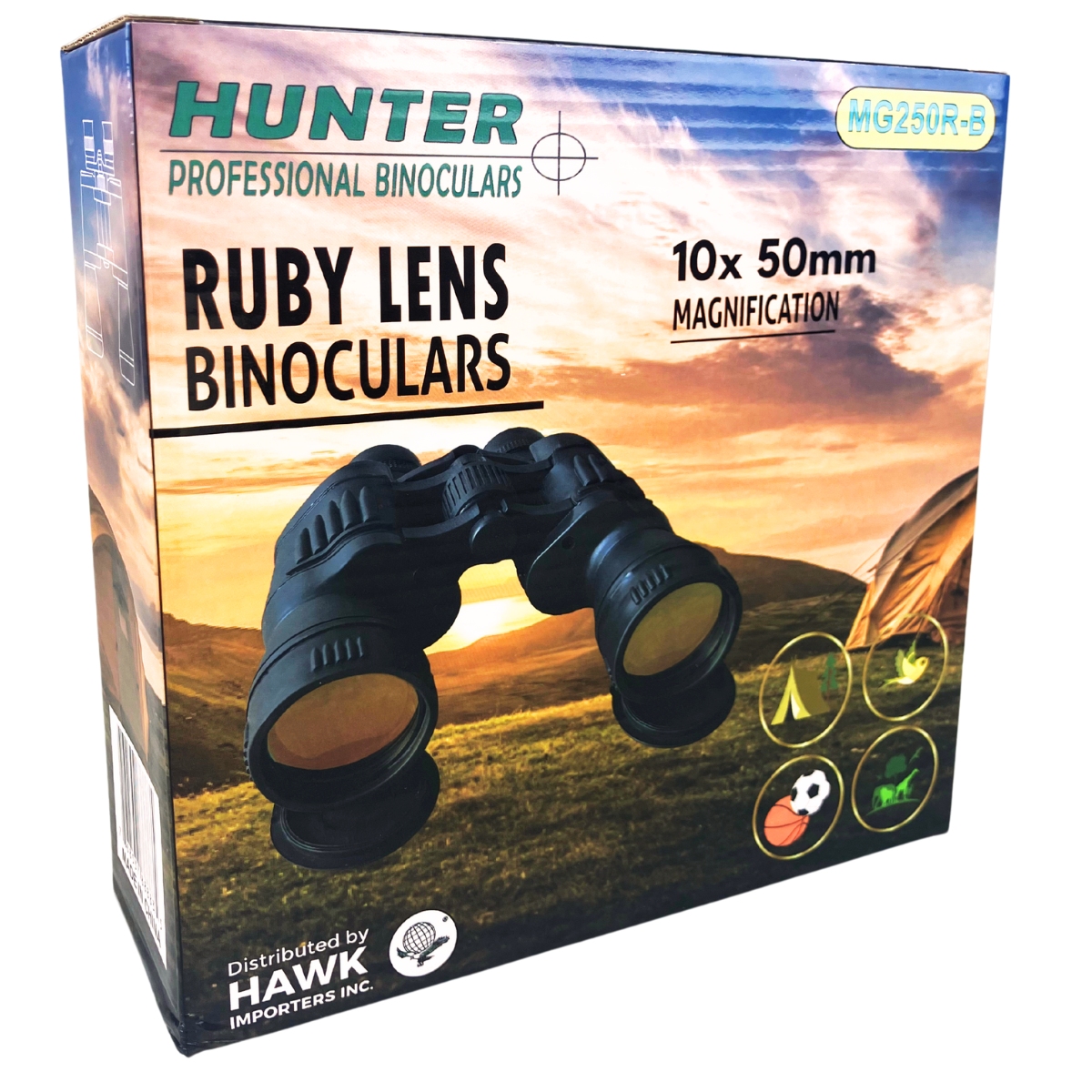 10x Amber Lens Black Binoculars with Compass, 50mm - MG-B-88883
