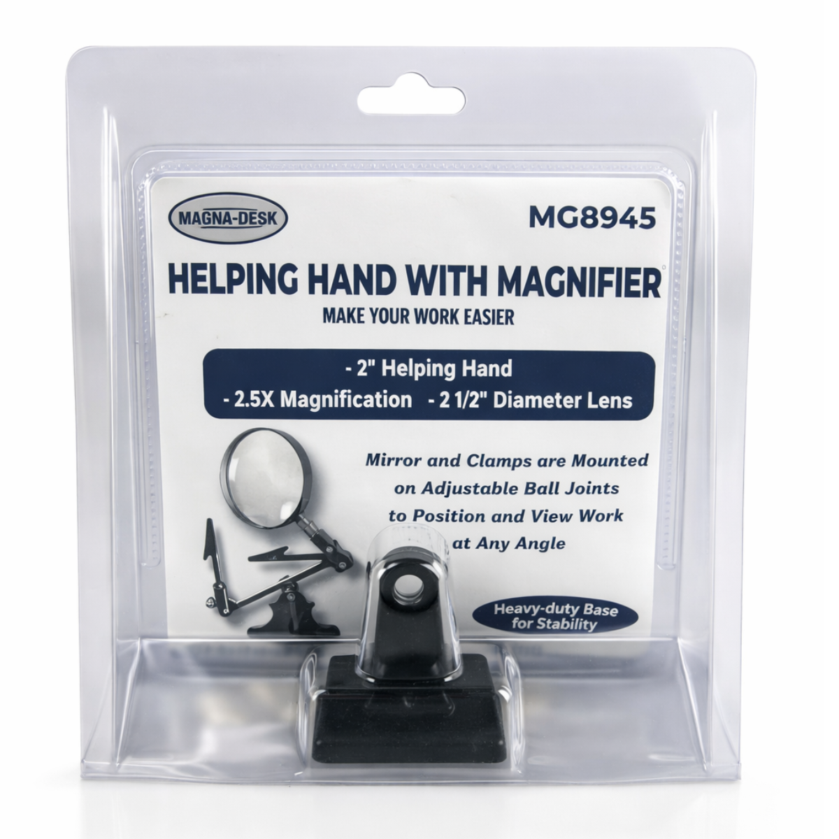 2X Helping Hands Magnifier with 2-Inch Lens, Adjustable Alligator Clips, Ball-and-Socket Joints and Weighted Cast Iron Base for Soldering – MG-08945