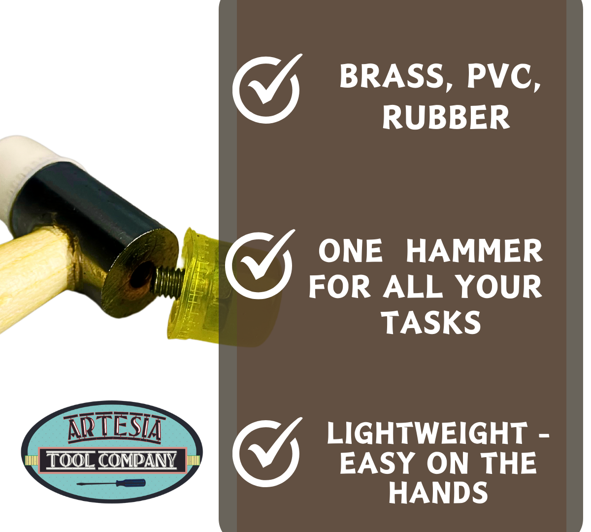 10 Inch 4 Heads in 1 Hammer - Brass, Nylon, Rubber, & PVC  - PH-90641