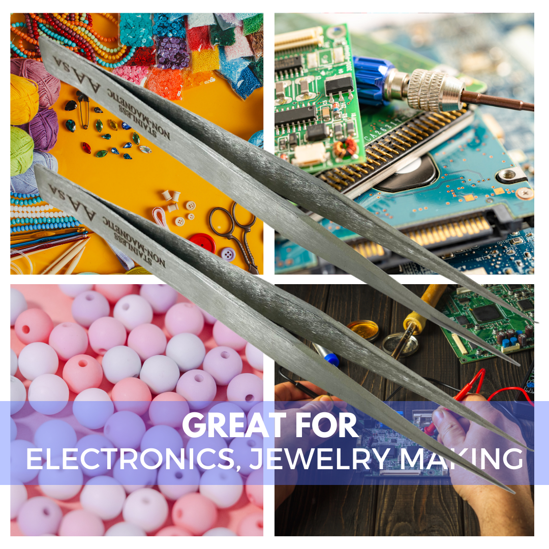 2 Pc. Premium Non-Magnetic Stainless Steel Tweezer Type AA - Ideal for Precision Electronic Work (4-3/4" Length)