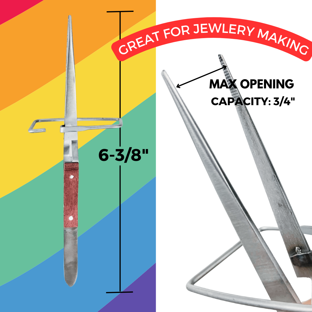 6.5 Inch Locking Fiber Tweezers with Built-In Stand - S8543-ST