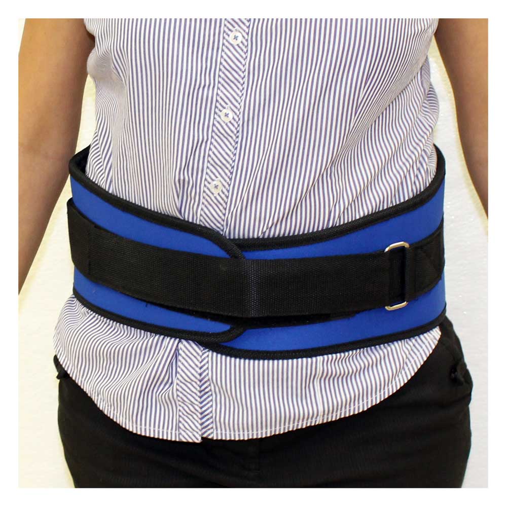 Blue Back Support Belt with Black Trim | Ergonomic 6" (15.2 cm) Width, Tapered Tips | Size Large 36" - 42" | Ideal for Work, Home, Gym