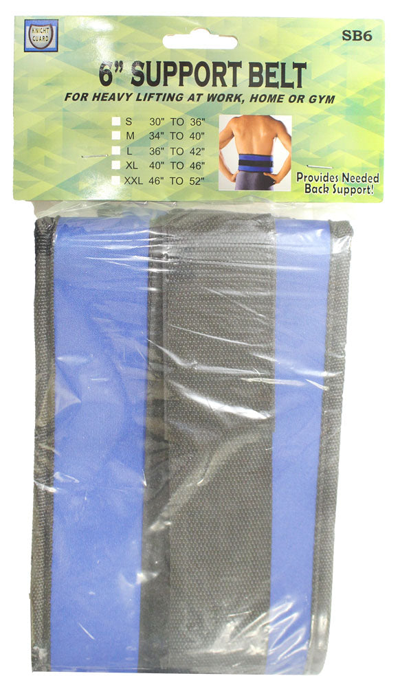 Blue Back Support Belt with Black Trim | Ergonomic 6" (15.2 cm) Width, Tapered Tips | Size Large 36" - 42" | Ideal for Work, Home, Gym
