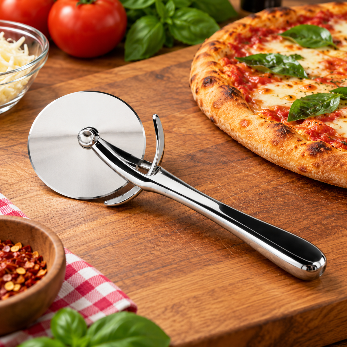 Chrome Finish Pizza Cutter with 2.75" Wheel – Zinc Alloy Construction, 6.25" Ergonomic Handle
