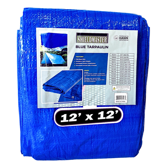 12x12 Foot Multipurpose Waterproof Blue Tarp, 70 GSM  - TB-61212