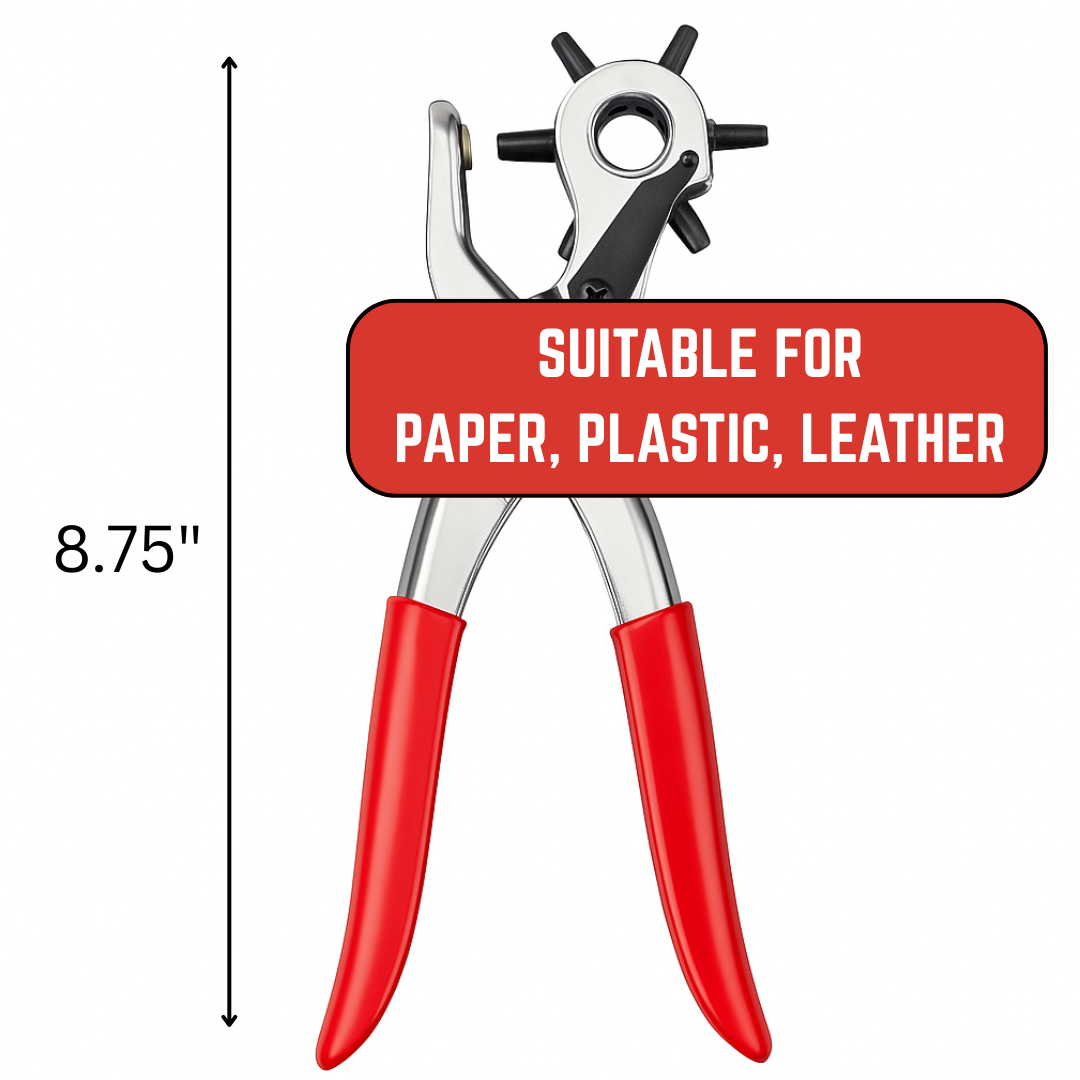 Leather Hole Punch Tool – 6 Sizes (2.5–6mm) | Nickel Plated with Brass Anvil & Comfortable Vinyl Grip – Ideal for Belts, Bags, Straps & Crafts