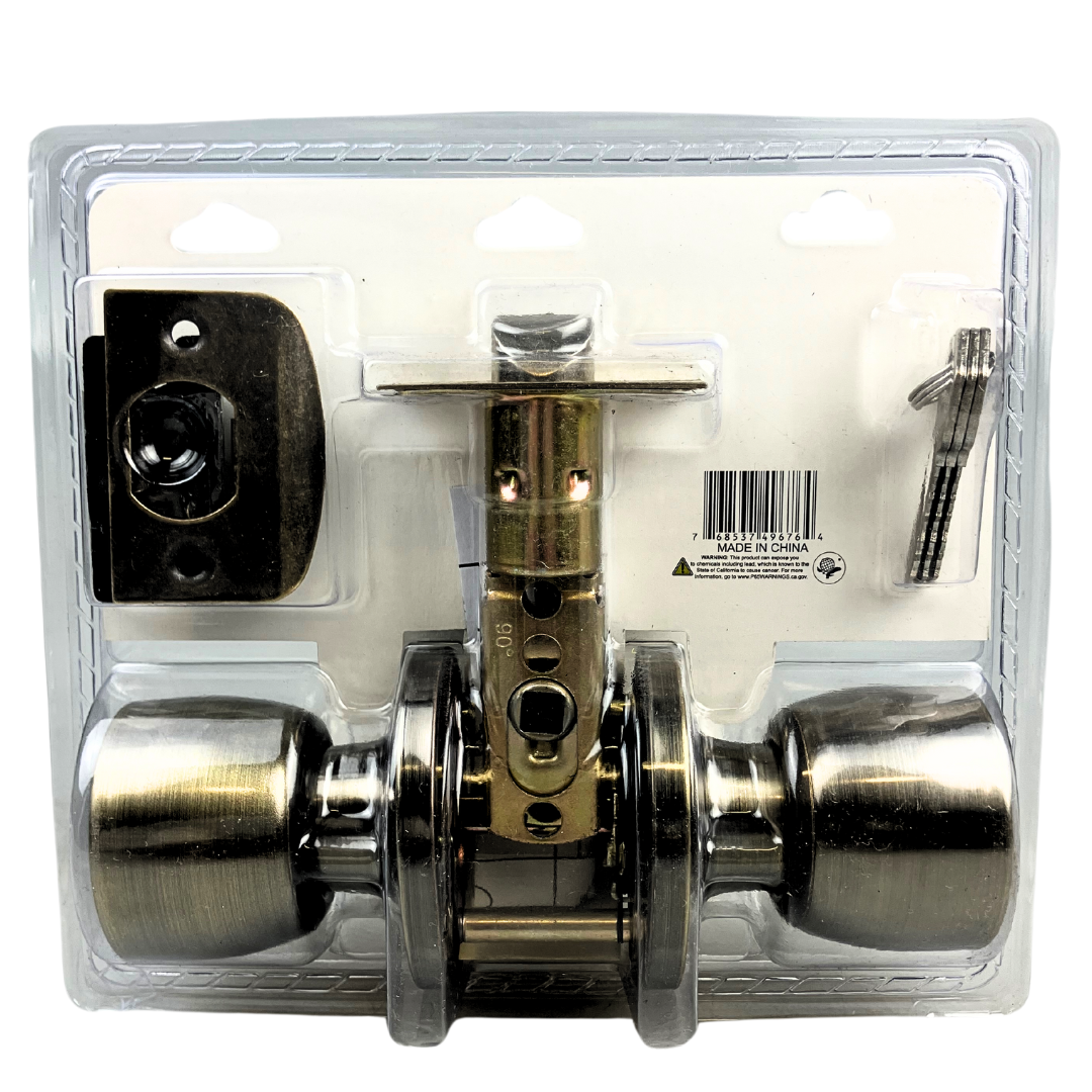 Antique Bronze Entry Door Knob with Five Pin Tumbler Cylinder and Adjustable Bracket