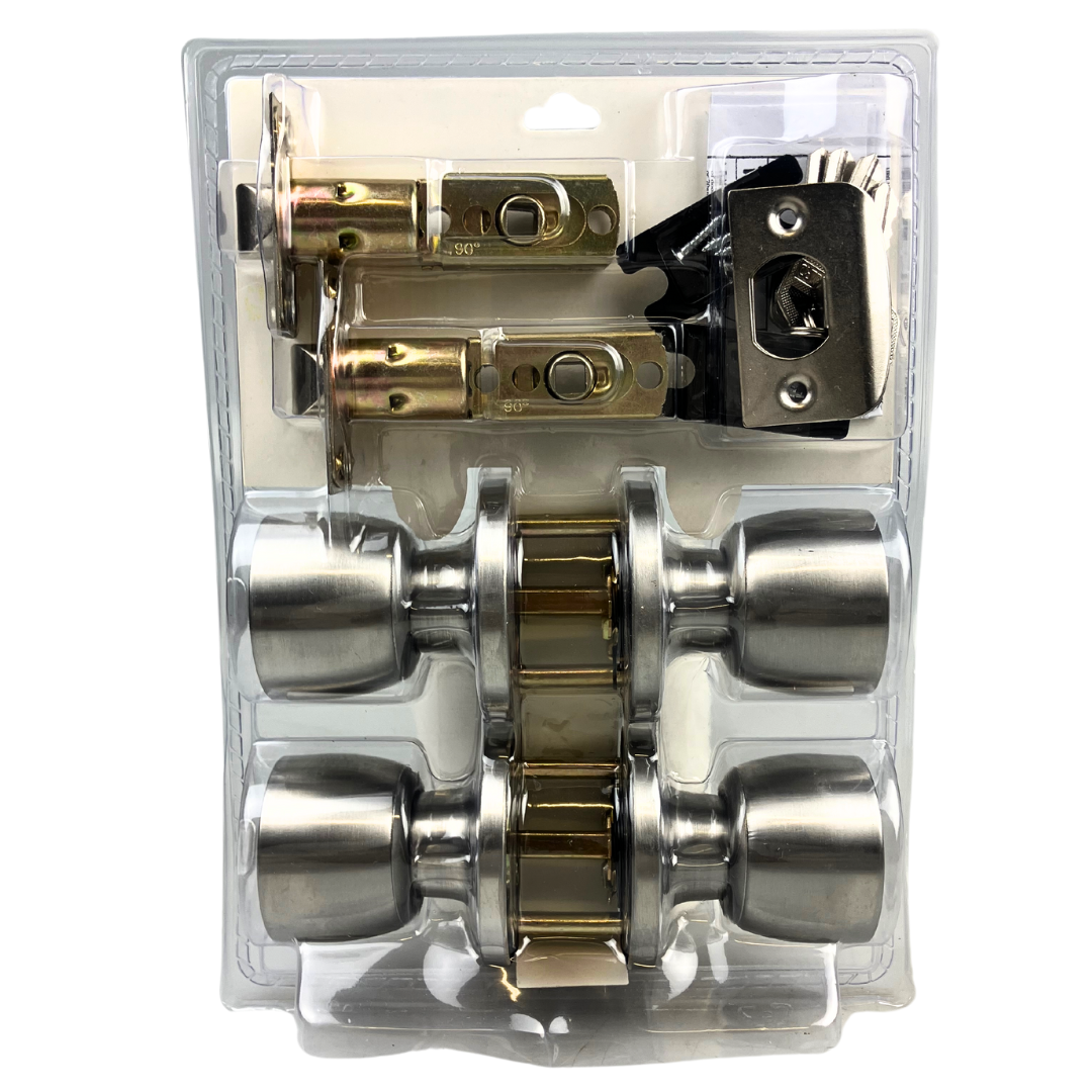 Stainless Steel Two-Piece Entry Door Knob with 5-Pin Tumbler Cylinder and 3 Nickel Keys