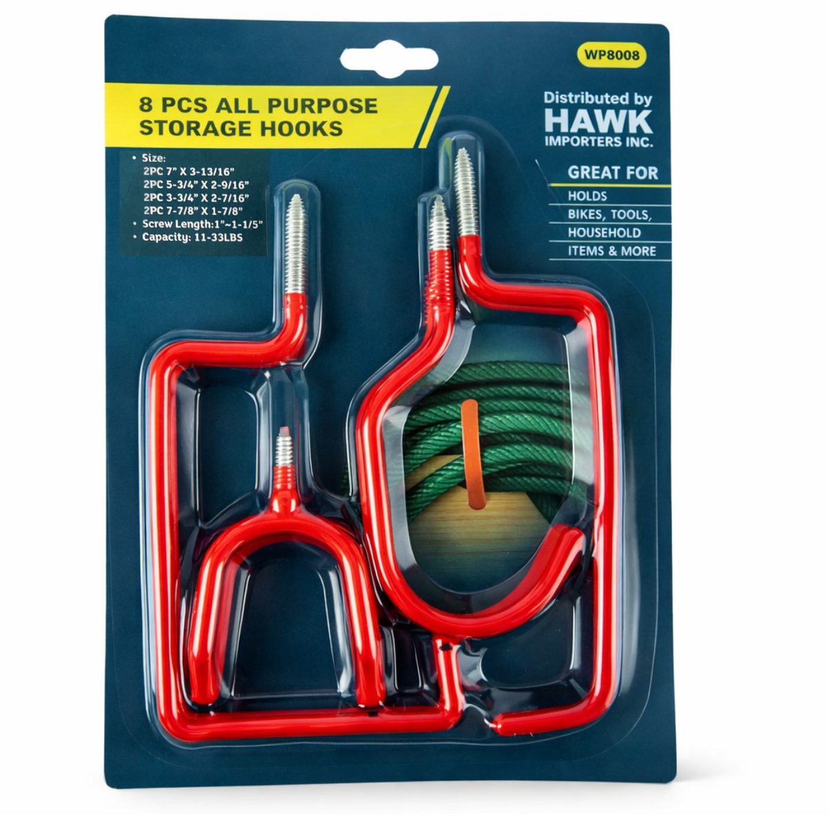 8-Piece Heavy-Duty All-Purpose Storage Hooks Set – Vinyl-Coated Screw-In Hooks for Garage, Bikes, Tools & Home Organization