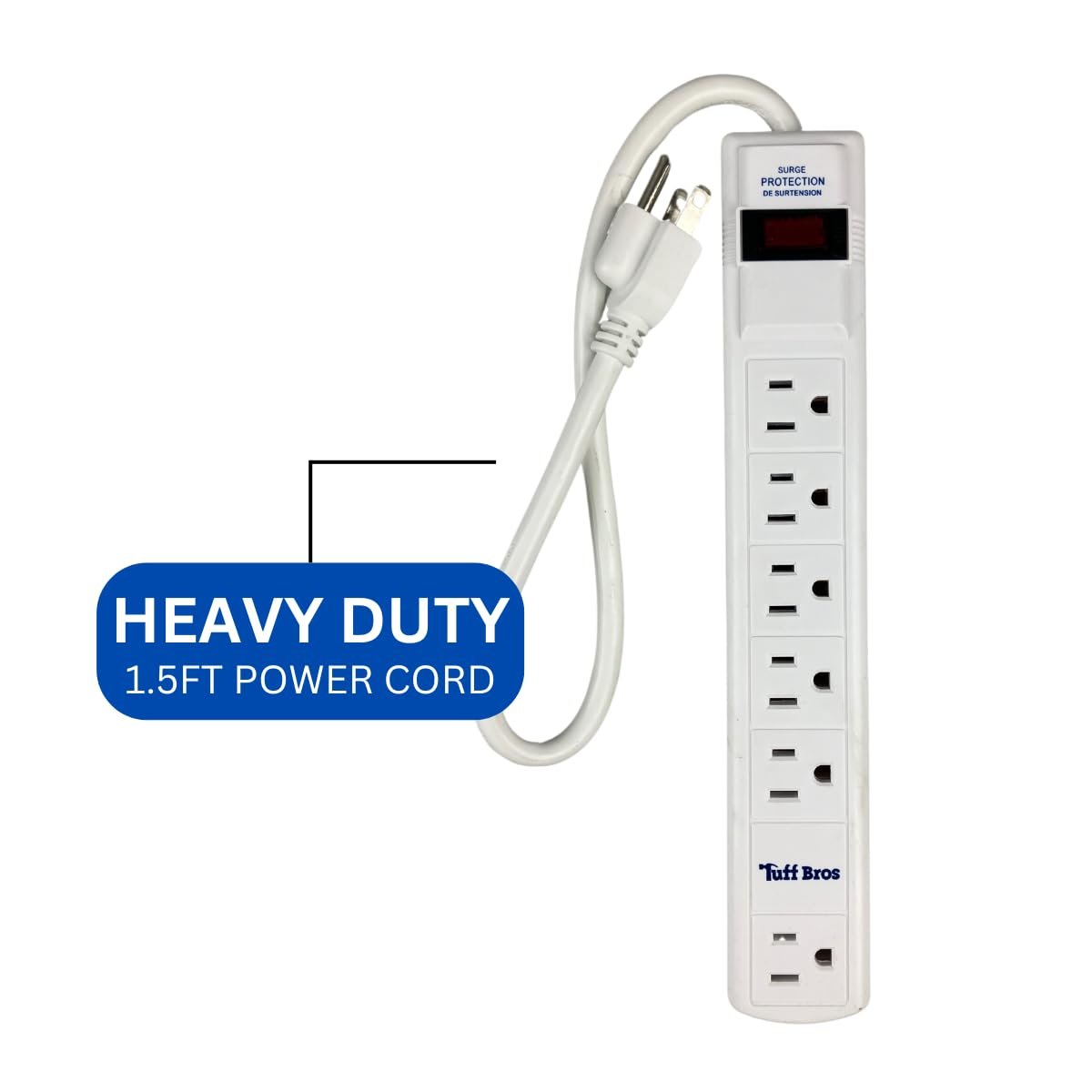 ATC 6 Outlet Surge Protector Power Strip, 125V 15A, with Power Switch