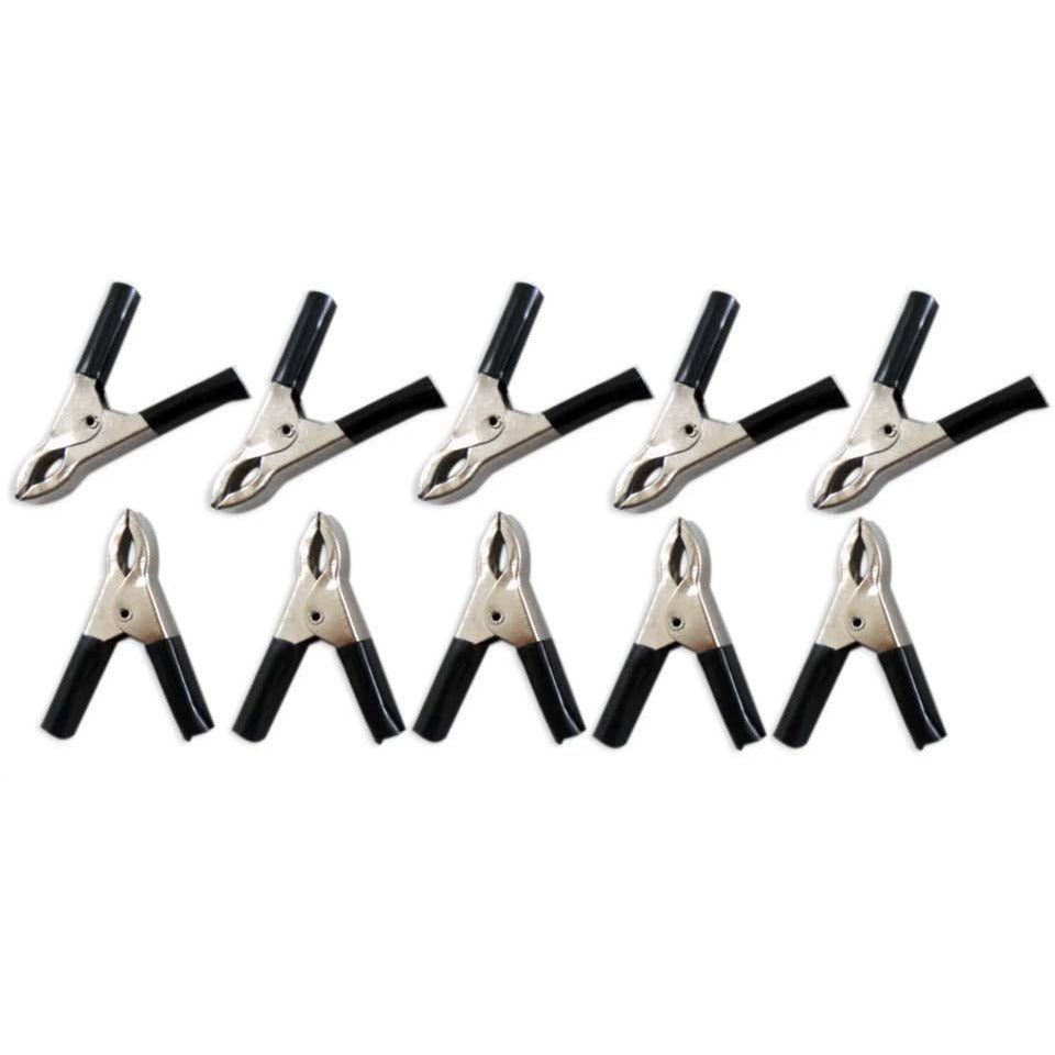 10 Piece 2-Inch Long Battery Alligator Clips, Black Covered Handles - TE-54016 - ToolUSA