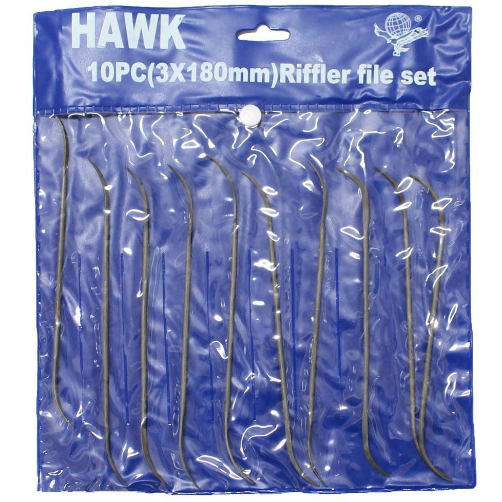10 Piece 7 Inch Riffler File Set with Double Ended Files - F-01380 - ToolUSA