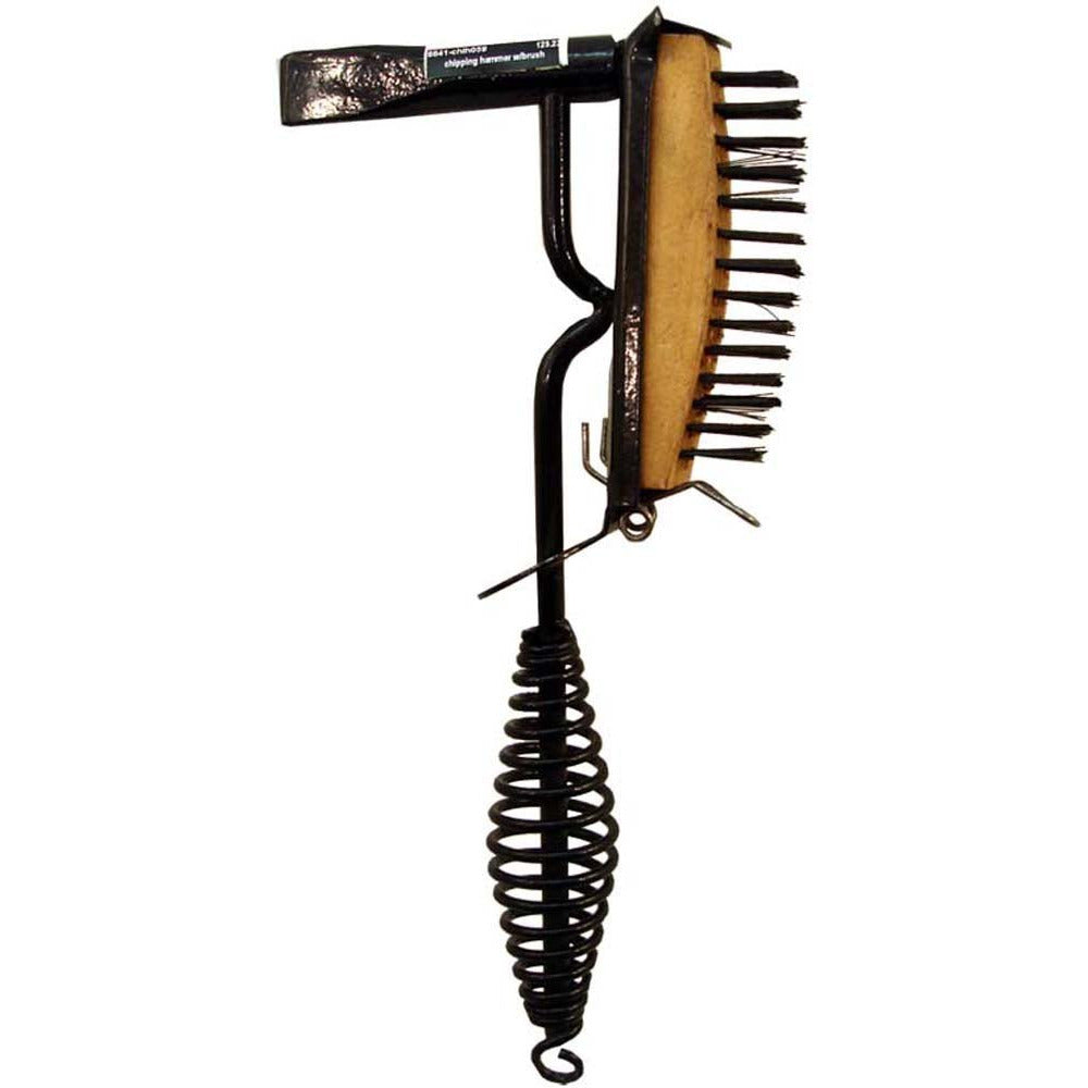 10.5" Solid Steel Chipping Hammer with 4.5" Wood Base Cleaning Brush - LJAW-6641 - ToolUSA