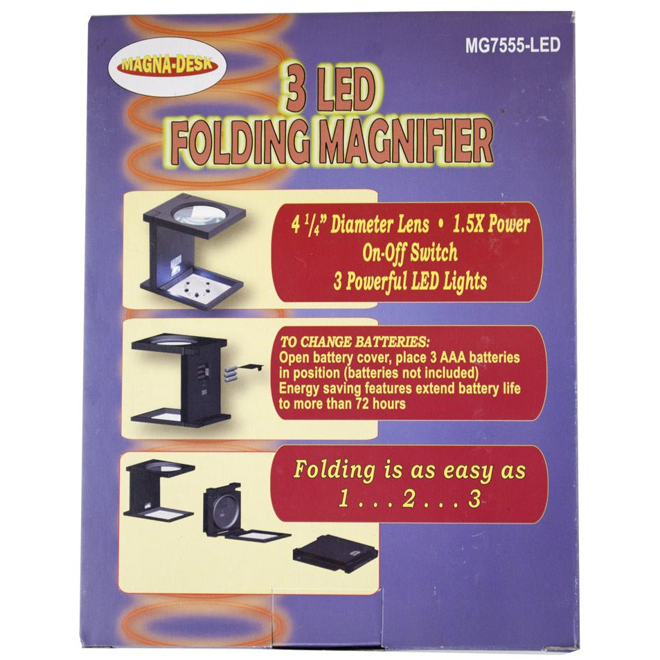 110MM Diameter Lens Illuminated Folding Magnifier With 2.5X & 2 Rulers, SAE & Metric - MG-75555 - ToolUSA