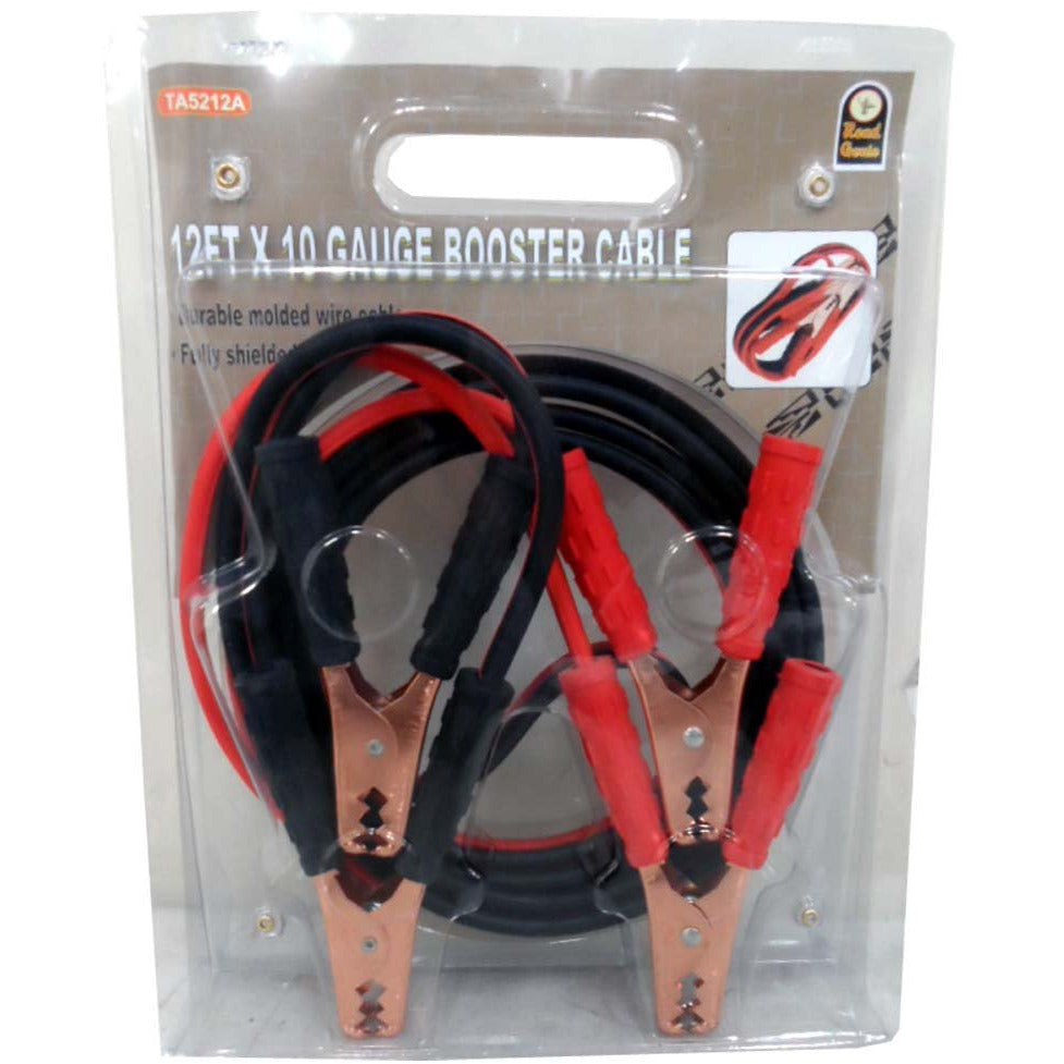 12-Feet Battery Jumper Cables - 10 Gauge Cables & Copper Clips - TA-15123 - ToolUSA