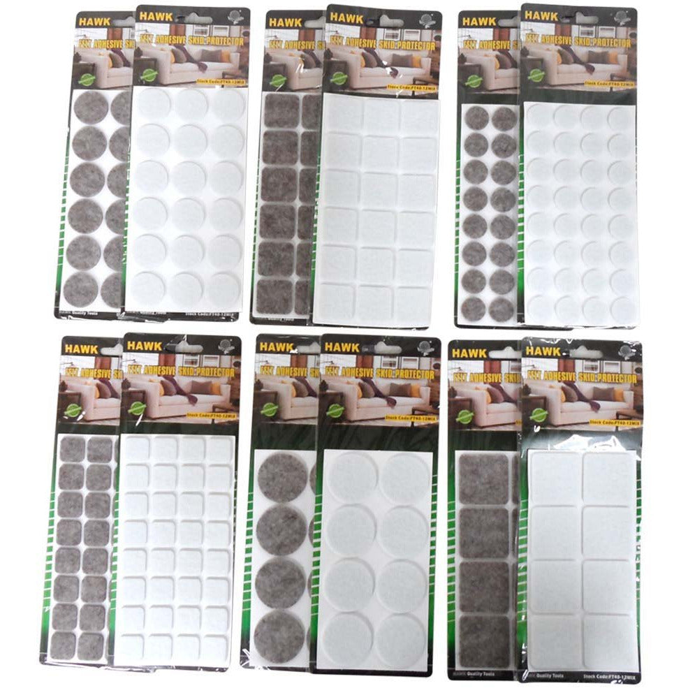 12 Invididual Packages Of Self Adhesive Floor And Furniture Protectors, Rounds & Squares - FT-18093 - ToolUSA