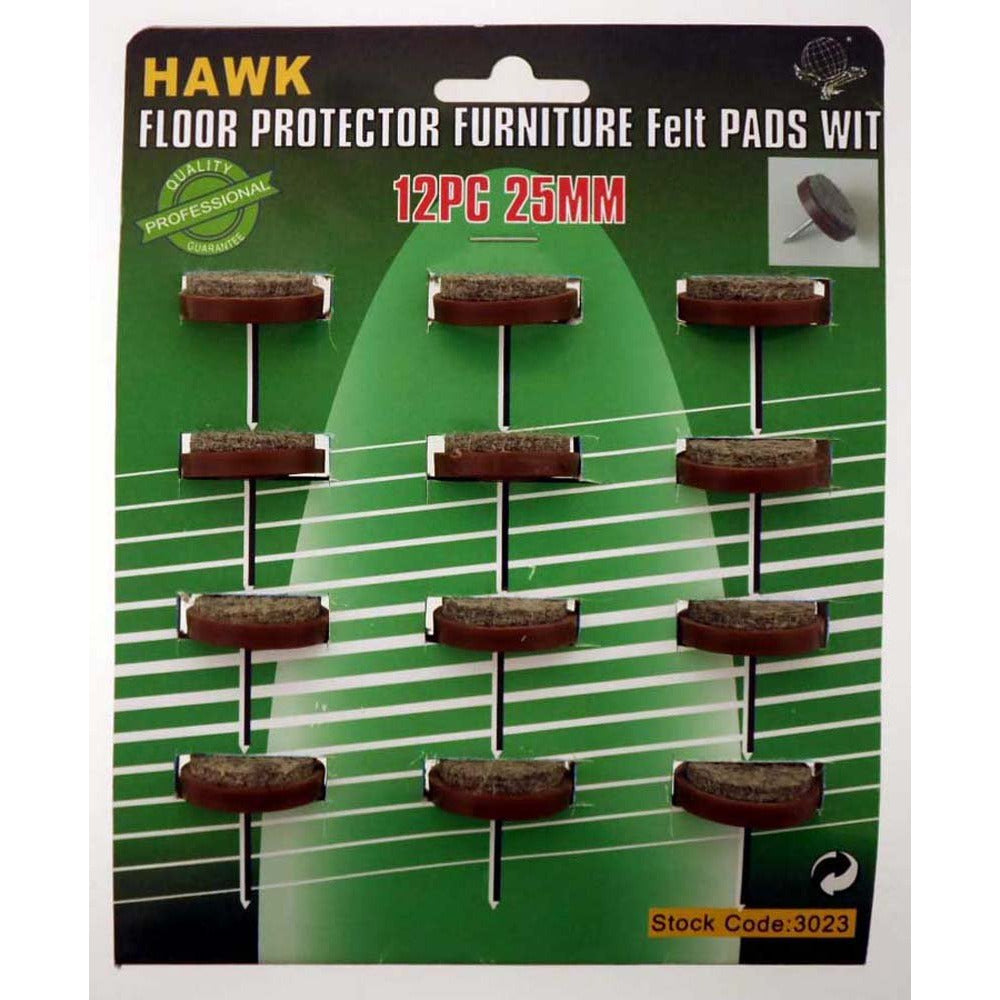 12 Piece Felt-Tipped, Nail-In 25MM Floor Protectors - FT-18103 - ToolUSA