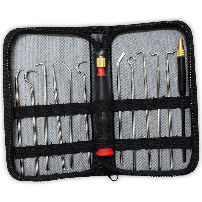 12 Piece Probe & Spring Hook Set With 1 Handle In Zipper Case - S9249-YG - ToolUSA