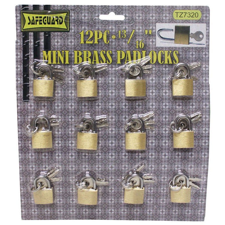 12 Piece Set Of Mini Brass Padlocks 13/16" - LOCK-07320 - ToolUSA