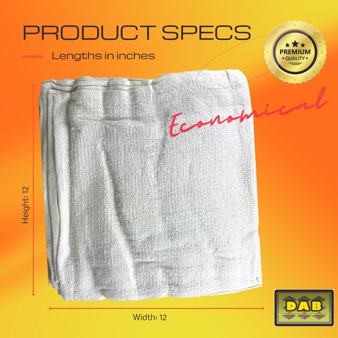 12 Piece White Terry Wiping Cloths - 12x12 Inch - SF-21212 - ToolUSA