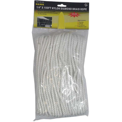 1/4" X 100' Package Of Multi-Purpose White Diamond Braid Rope - TA87140-100 - ToolUSA