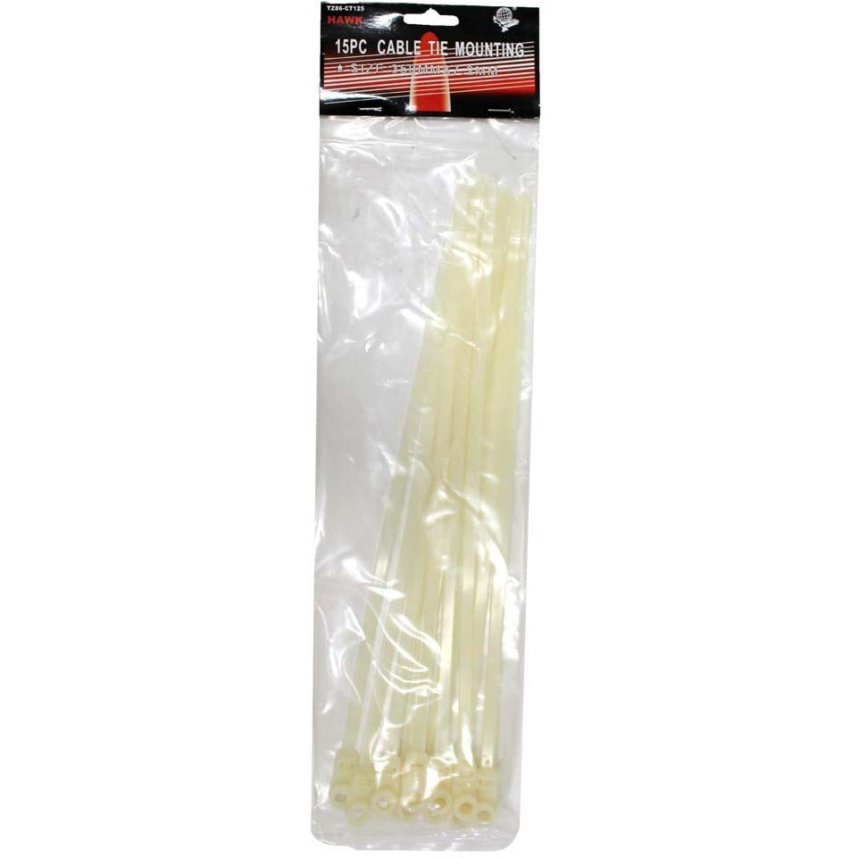 15 Piece Package Of 14 Inch White Cable Ties With Special Hole On The Endl - TZ03-98687 - ToolUSA