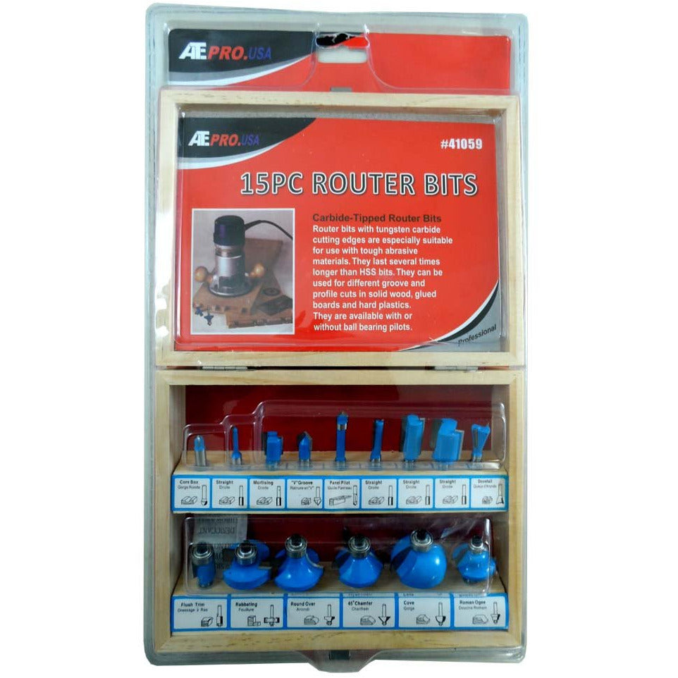 15 Piece Tungsten Carbide Router Bits - TJ6415-YT - ToolUSA