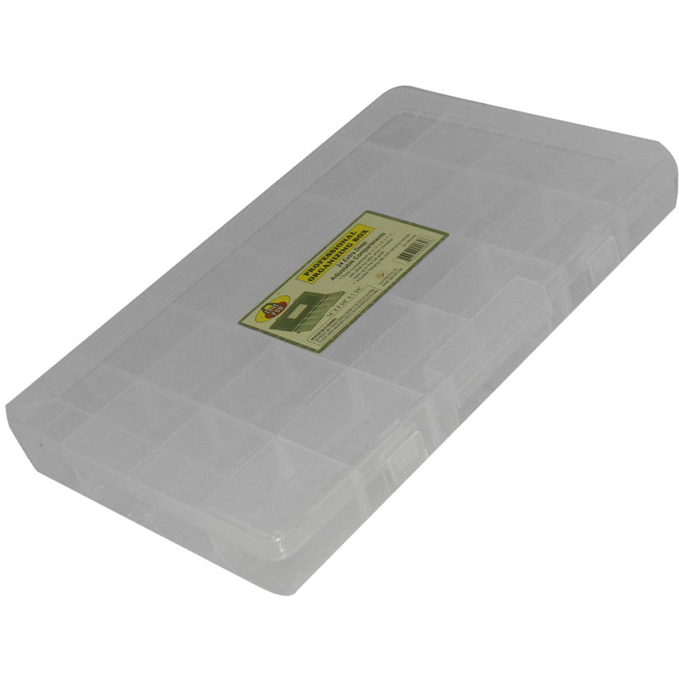 15"x9"x2" Clear Plastic, 24-Compartment Craft Or Bead Organizer Box With Hinged Lid - MJ-02084 - ToolUSA