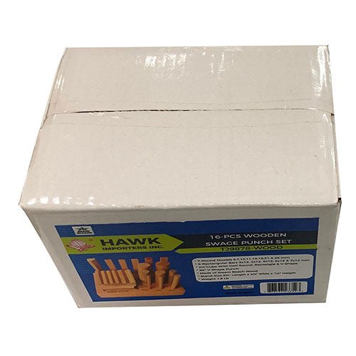 16 Piece Wooden Swage Block Set With Various Shaped Punches - TJ-43352 - ToolUSA