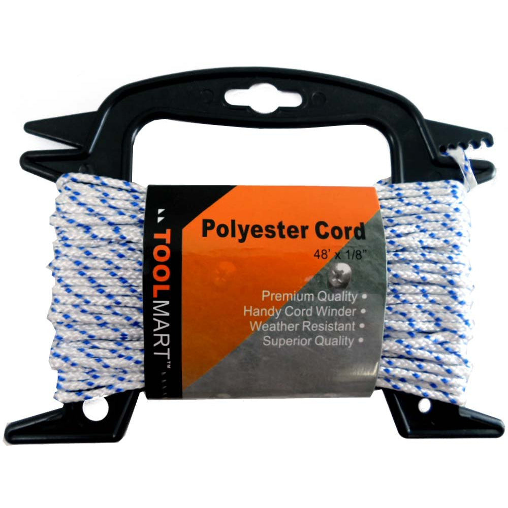 1/8" X 48' Polyester Cord, with 40 lb Capacity, And A Plastic Winding Rack. - TA-28720 - ToolUSA