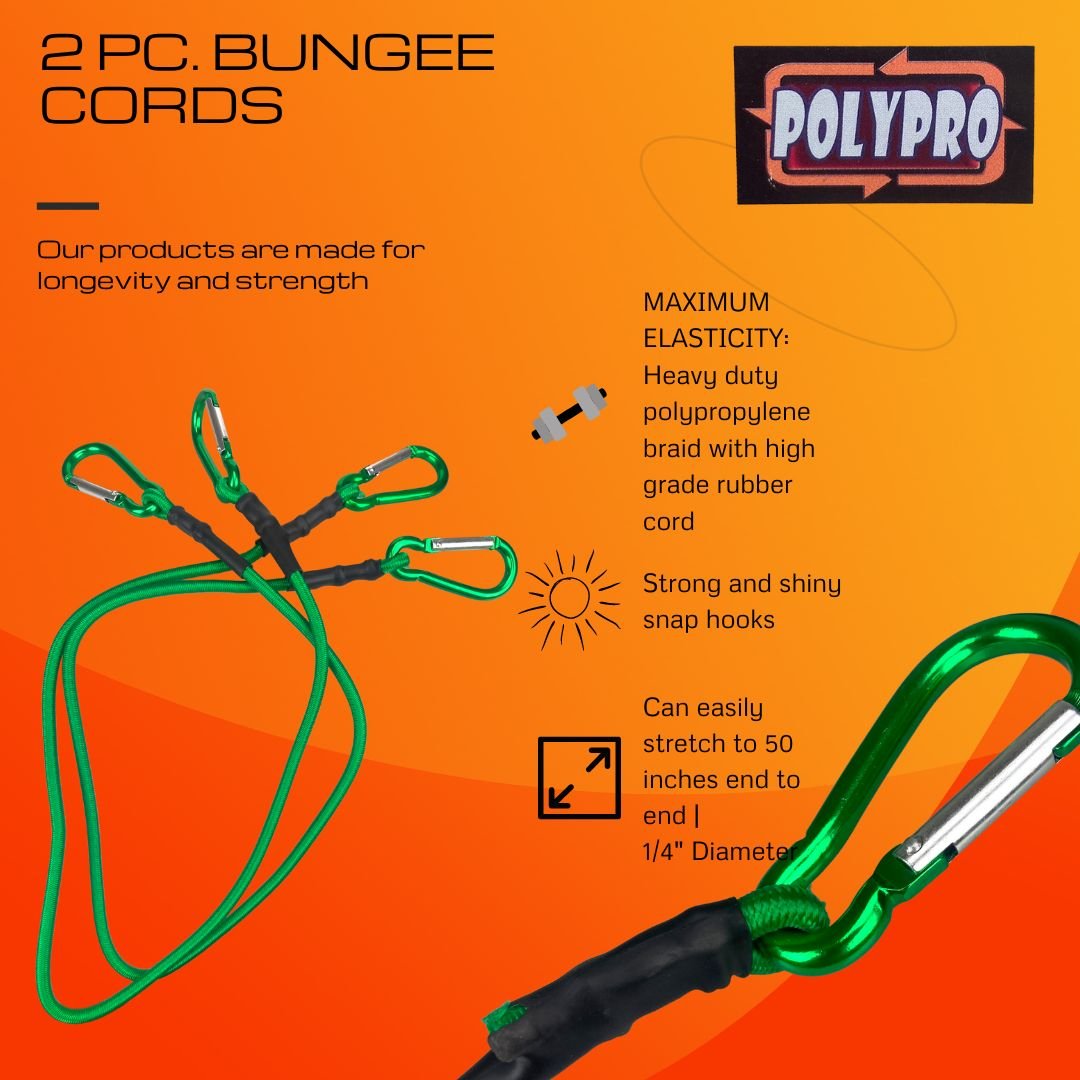 2 Pc. 30 Inch Bungee Cords, Snap-Hook Carabiners - TA8516 - ToolUSA