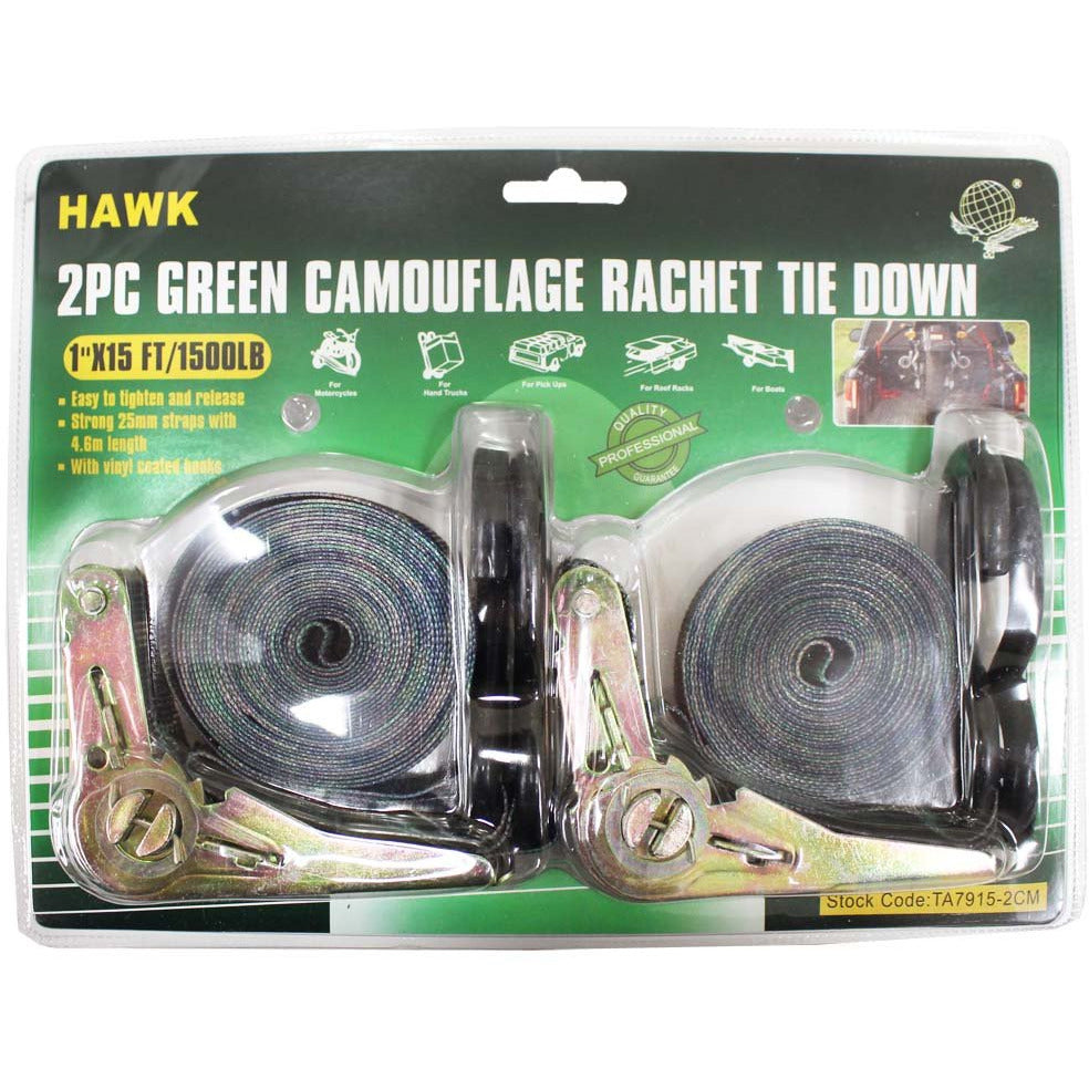 2 PC GREEN CAMOUFLAGE RACHET TIE DOWNS - TA-79152 - ToolUSA