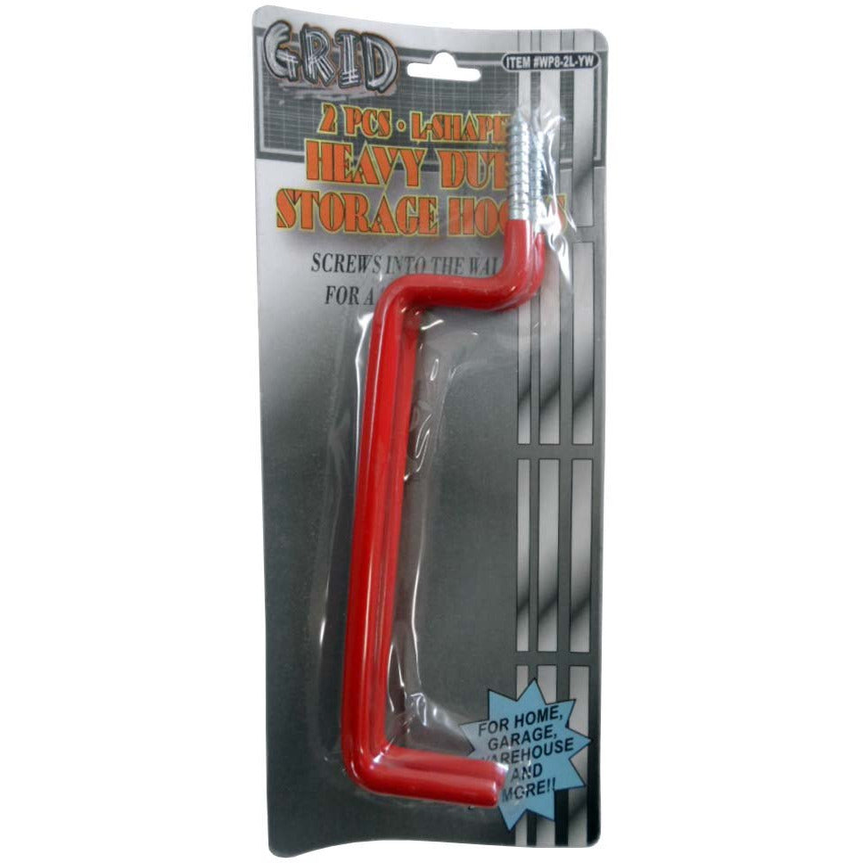 2 Piece Heavy Duty Storage Hooks - "L" Shaped - Vinyl Coating - WP-WP8-2L-YW - ToolUSA