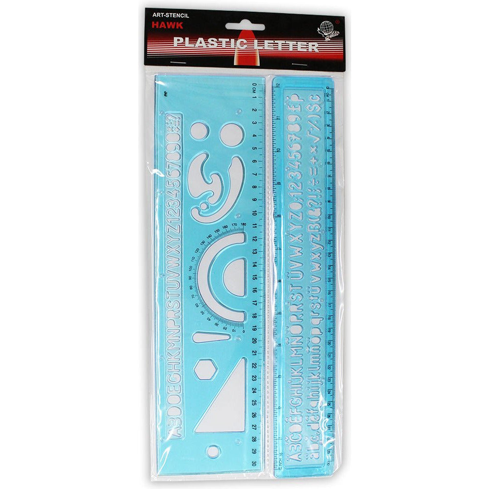 2 Piece Plastic Numbers, Letters & Shapes Rulers Set - CR-90459 - ToolUSA